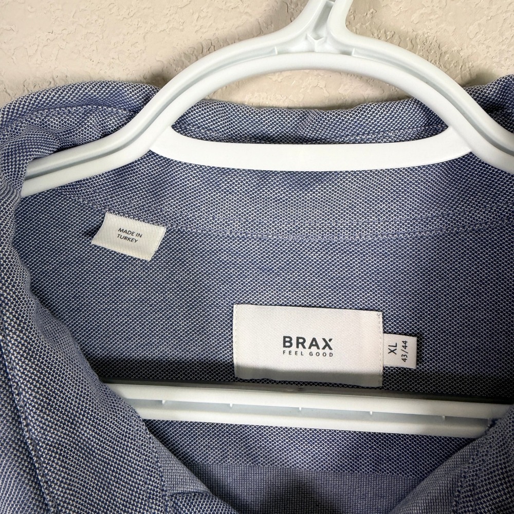 Brax David Button Up Shirt Mens XL Blue Long Sleeve Knit Textured - Picture 3 of 8